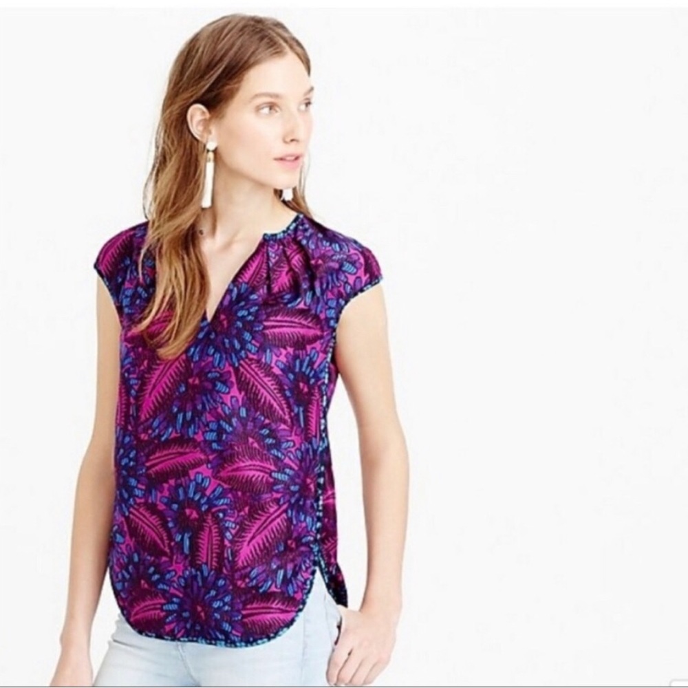 J. Crew 100% Silk Midnight Floral Top